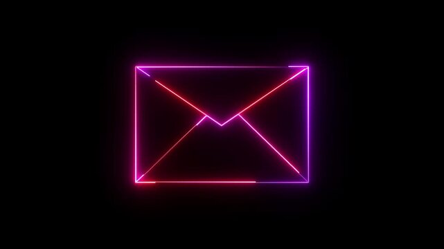 Glowing neon speech bubble icon. pink message box animation icon. Receive message with conversation notice black background.
