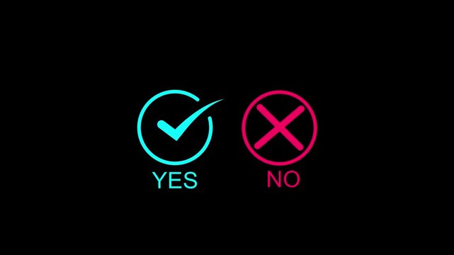 Neon yes and no checkmark symbols on black background check mark tick