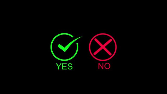 Green checkmark yes and red cross no symbols on black background yes no green tick red circle