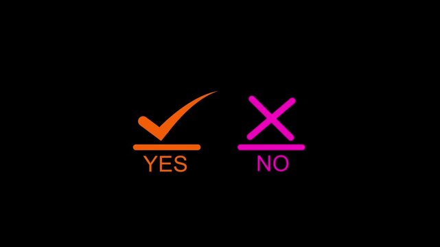Checkmark y e s and cross n o symbols on black background for decision making and choices yes no symbols