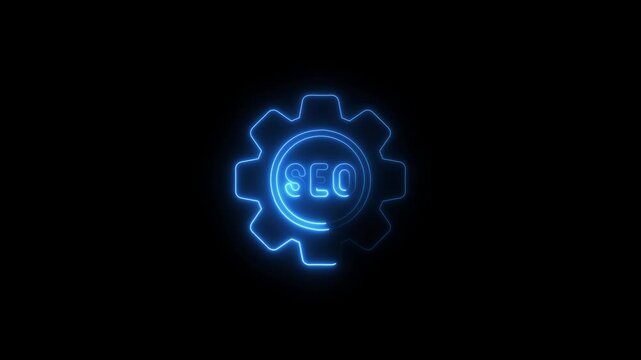 Glowing blue s e o gear on black background digital marketing symbol search engine optimization gear digital marketing