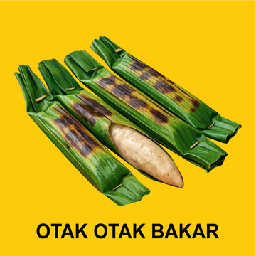 Indonesian Grilled Fish Cake Otak-Otak Bakar Wrapped in Banana Leaf Vector Illustration