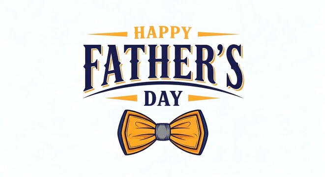 Happy fathers day typographic design with bow tie on white background