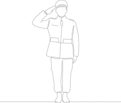 Minimalist Line Drawing Soldier Saluting In Uniform Military Illustration