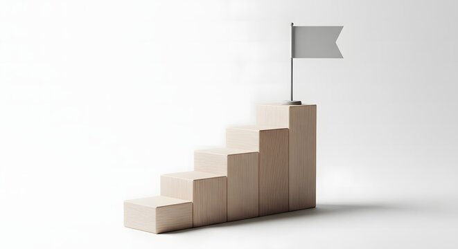 A 3d render illustration of a light stairway ladder to the sky representing a business growth concept with a success graph and progress bar stairs leading up to a door of finance design