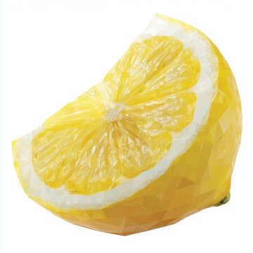 Bright Yellow Lemon Slice with Detailed Texture on White Background
