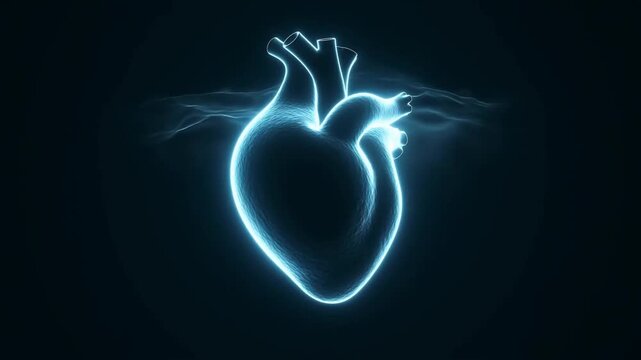 An abstract heart of light constricting with panic then expanding with calm rhythmic breathing. Visualizing the physical sensation of anxiety in the chest and its release.