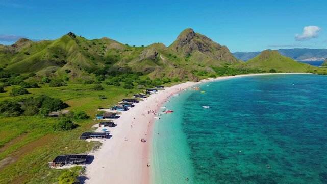 Aerial View of Pink Beach at Padar Island in Komodo National Park Indonesia