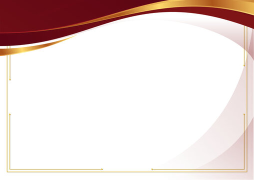 Elegant red and gold wave certificate background border design with a clean white background.