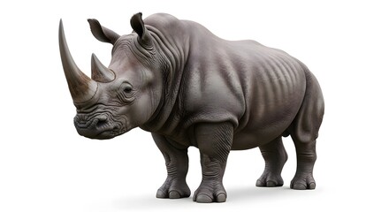 Obraz premium A Large Rhinoceros Standing Alone On A White Background