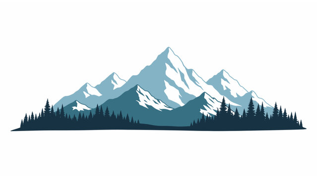 Snowy mountain range with pine trees