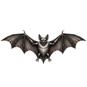 Detailed of a Gray Bat with Wings Spread Wide on White Background style