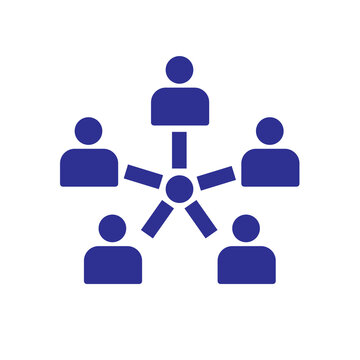 A conceptual illustration showing a central person linked to five other individuals, representing a hierarchical structure or a centralized network.