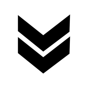 Black chevron icon featuring two stacked downward-pointing arrows on a white background symbolizes navigation or reduction.