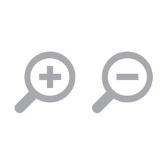 Obraz premium A pair of monochromatic gray icons illustrates the common user interface controls for zooming functionality using stylized magnifying lenses.