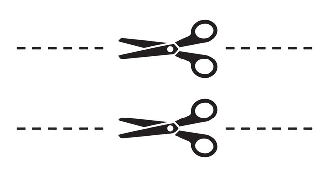Pair of black silhouette scissors with dotted cut lines, indicating precise cutting or coupon use.
