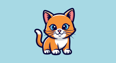 Obraz premium Cartoon cat illustration with orange and white fur and blue eyes