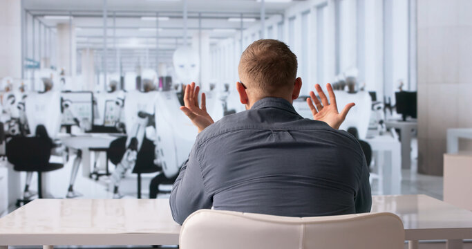 Futuristic AI Recruiter Conducts Job Interview With Candidate