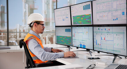 Engineer Oversees Automated Computer System Managing Energy Operations At Gas © Andrey Popov