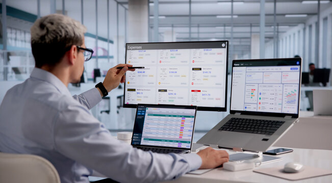 Hispanic Finance Professional Monitoring Business Expenses Via Cloud-Based