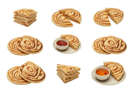 Stacks of pancakes with syrup and sauce stacked pancakes isolated on a transparent background