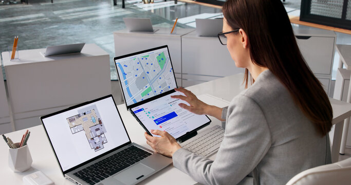 Real Estate Agent Crafting Client Emails On Latest Property Listings