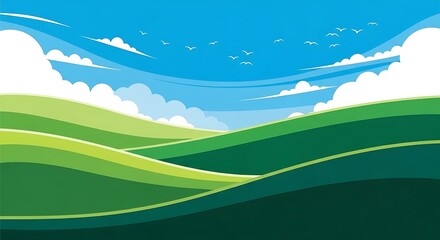 Obraz premium Illustration of rolling green hills landscape.