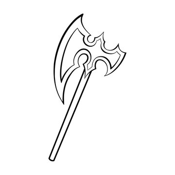 Double Edged Battle Axe Line Art Illustration Isolated on White Background for Fantasy Gaming Warrior Weapon Graphic Design Element