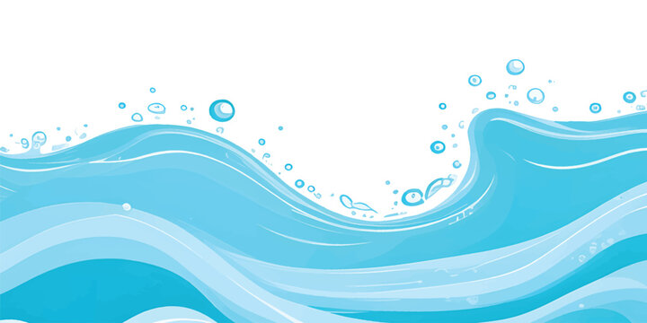 Abstract blue and green water wave splash background vector illustration. Vibrant cartoon ocean wave vector with splash and foam on white background, water wave, kids themes, and digital art.