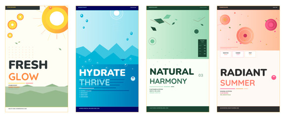 Naklejka premium Healthy summer poster design, wellness advertisement layout, fitness magazine cover, nutrition brochure template, organic lifestyle flyer, fresh editorial branding, vibrant health marketing visual