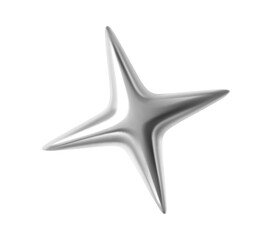 Naklejka na ściany i meble Silver metallic 3d star or light spark realistic symbol. Shiny metal star or light spark form, glossy gradient 3d render isolated vector element. Chrome metallic balloon figure or silver shape