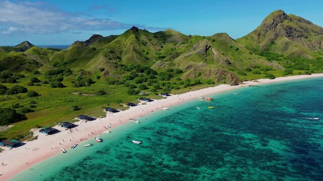Drone Shot of Pink Beach on Padar Island Komodo National Park