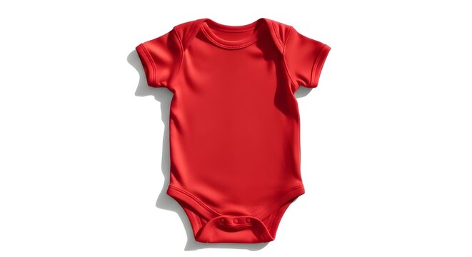 Red baby onesie on white background, isolated infant clothing
