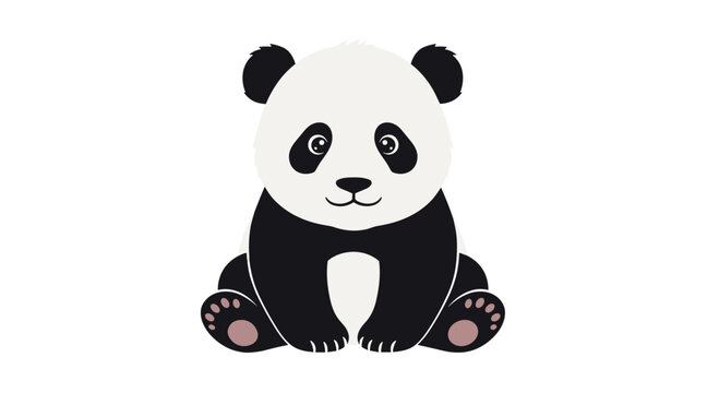 Adorable sitting panda bear with big expressive eyes and a gentle smile, depicted in a clean and soft cartoon illustration.