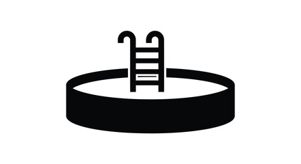 A simple black and white illustration depicts a circular swimming pool with a ladder extending into it high quality professional detailed © ArtBySalea07
