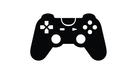 A simple black silhouette depicts a modern wireless gaming controller featuring directional pad and buttons high quality professional detailed elegant stylish © ArtBySalea07