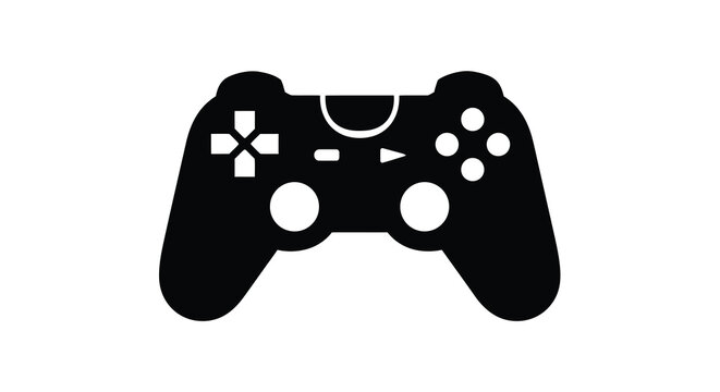 A simple black silhouette depicts a modern wireless gaming controller featuring directional pad and buttons high quality professional detailed elegant stylish