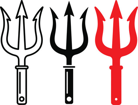Three prongs devil pitchfork tridents in black and red