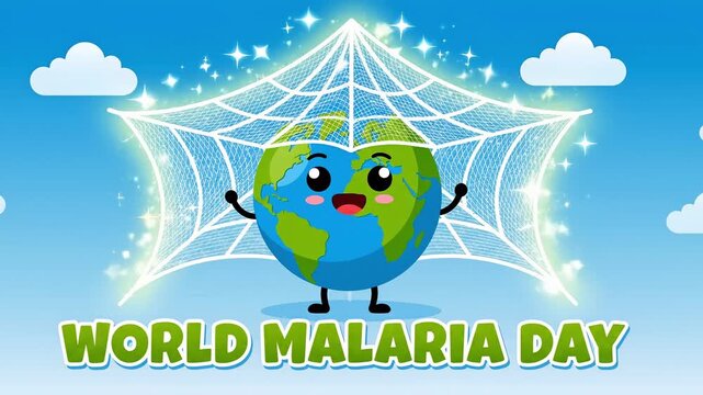 Joyful Earth Character Under Mosquito Net for World Malaria Day 4k video