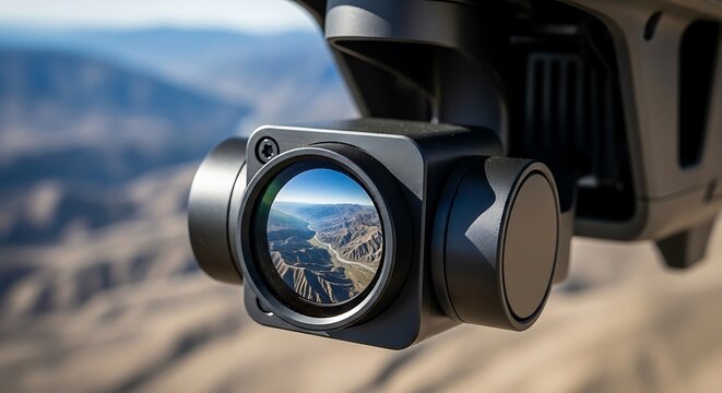 Close up of a drone camera capturing a landscape view