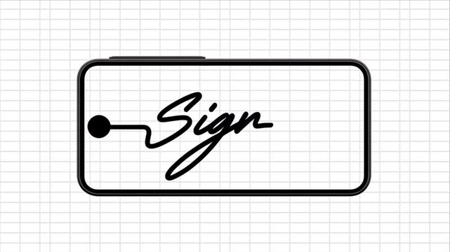 Paperless workflow concept with black ink sign on transparent screen.