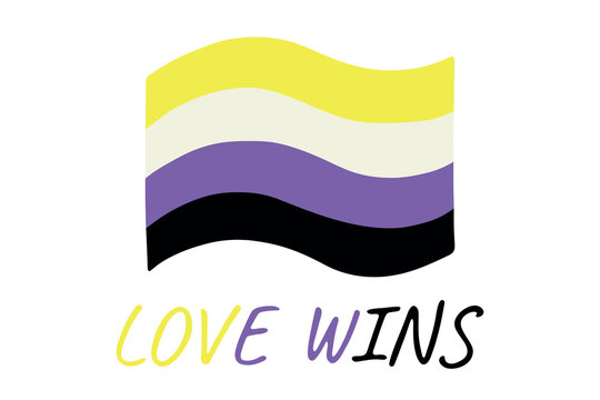 Colorful Non-binary pride flag Happy pride day LGBTQ community Pride Month Vector hand drawn doodle for posters, stickers, logo, cards