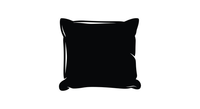A simple black and white illustration depicts a square pillow seemingly soft and slightly wrinkled high quality professional detailed modern elegant