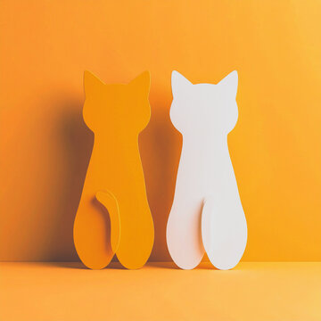 Minimal cat silhouettes on orange background &ndash; modern flat pet illustration