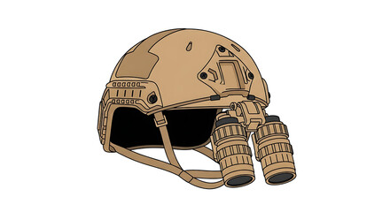 Fototapeta premium Tactical helmet with night vision goggles, protective gear for military and security operations