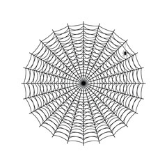 Obraz premium A black circular spiderweb illustration with a tiny spider. A spooky graphic element perfect for Halloween designs, decorations, horror themes, and party invitations.