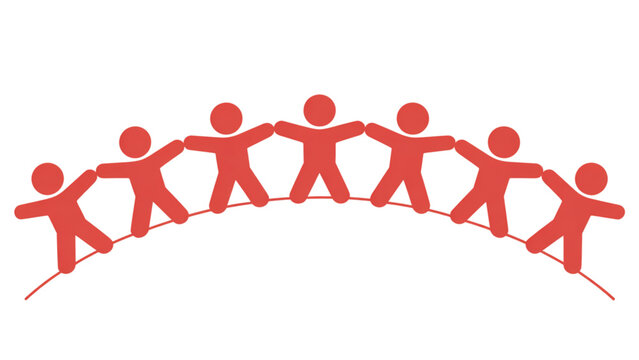 Group of diverse figures united in a circular formation with hands joined Vector