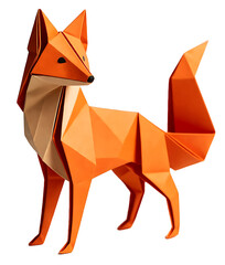 3D geometric origami Fox Illustration, Low Poly Paper Craft Animal, transparent background