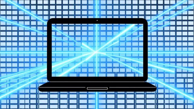 Cloud computing network flow on laptop transparent display.