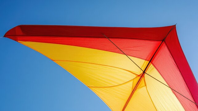 ultralight. A colorful ultralight aircraft wing extended against a clear blue sky. mobility guides, transit brochures, designed for mobility and urban transit guides.